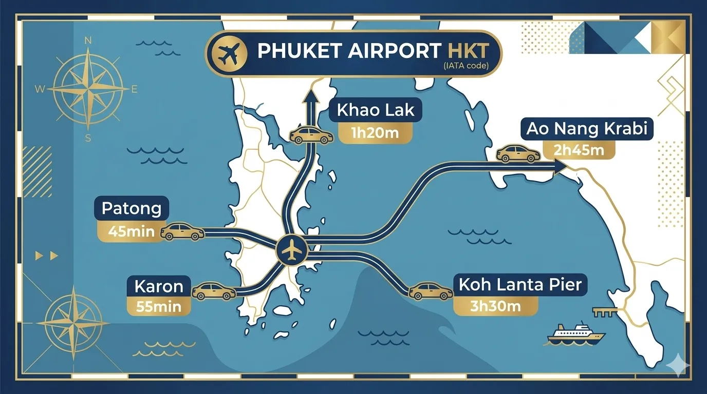 Route map from HKT Airport to Patong Beach hotels in 45 minutes
