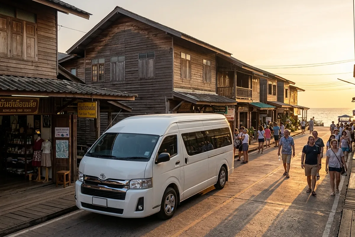 Toyota Commuter van parked at Lanta Old Town after Phuket to Koh Lanta transfer