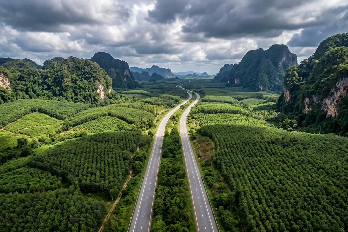 Scenic Highway 44 route from Phuket to Surat Thani Airport through mountains