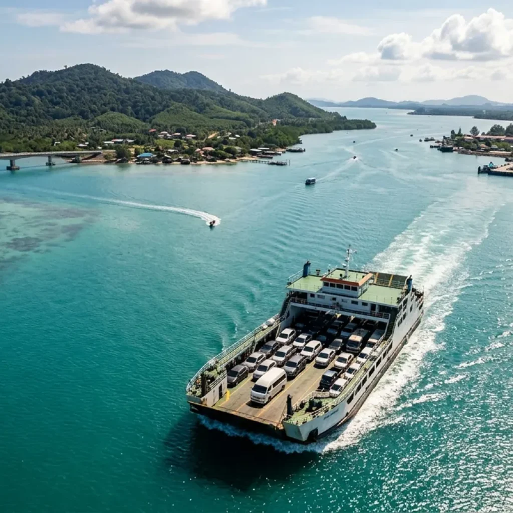 Toyota Commuter van on car ferry from Koh Lanta to Phuket mainland