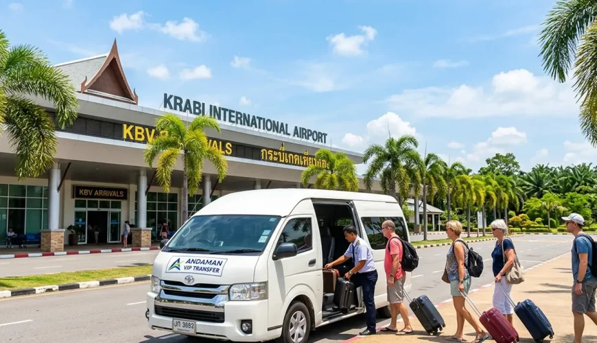Toyota Commuter van waiting at Krabi Airport KBV arrivals for Phuket transfer