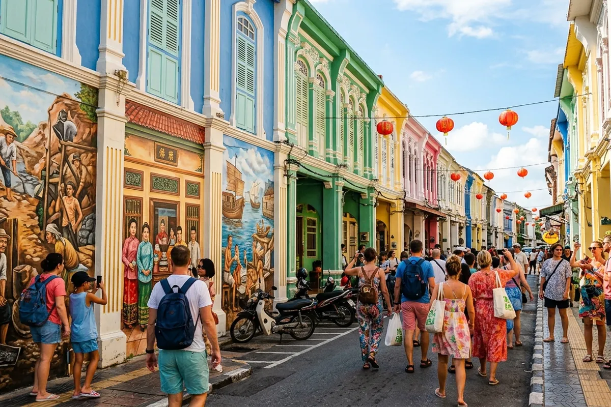 Old Phuket Town street art and Sino-Portuguese buildings on Thalang Road