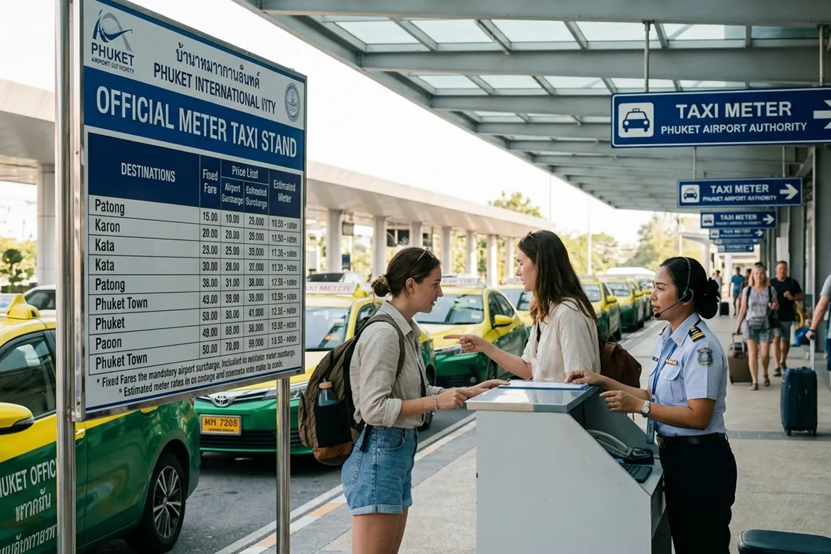 Phuket airport taxi meter stand to avoid taxi scams tips