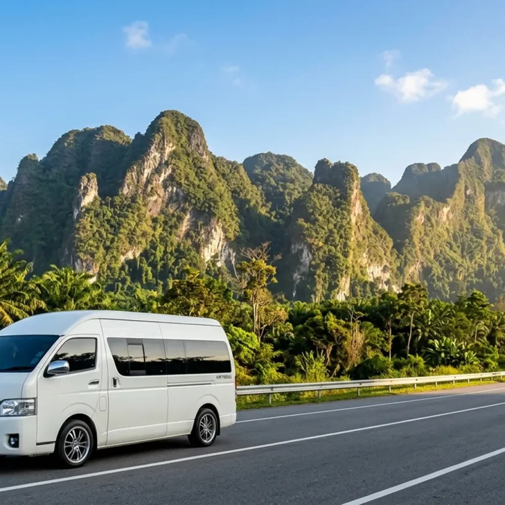 Toyota Commuter van on highway 401 to Khao Sok National Park