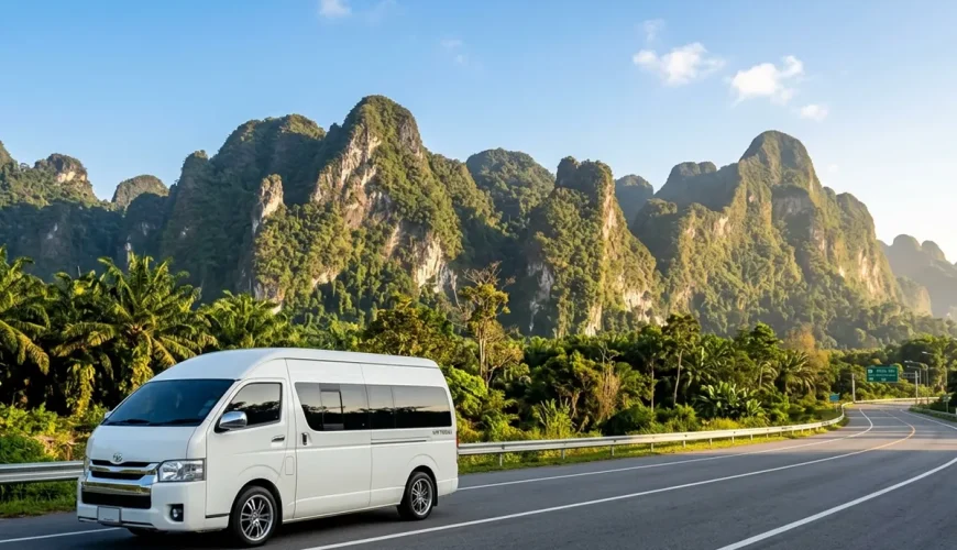 Toyota Commuter van on highway 401 to Khao Sok National Park