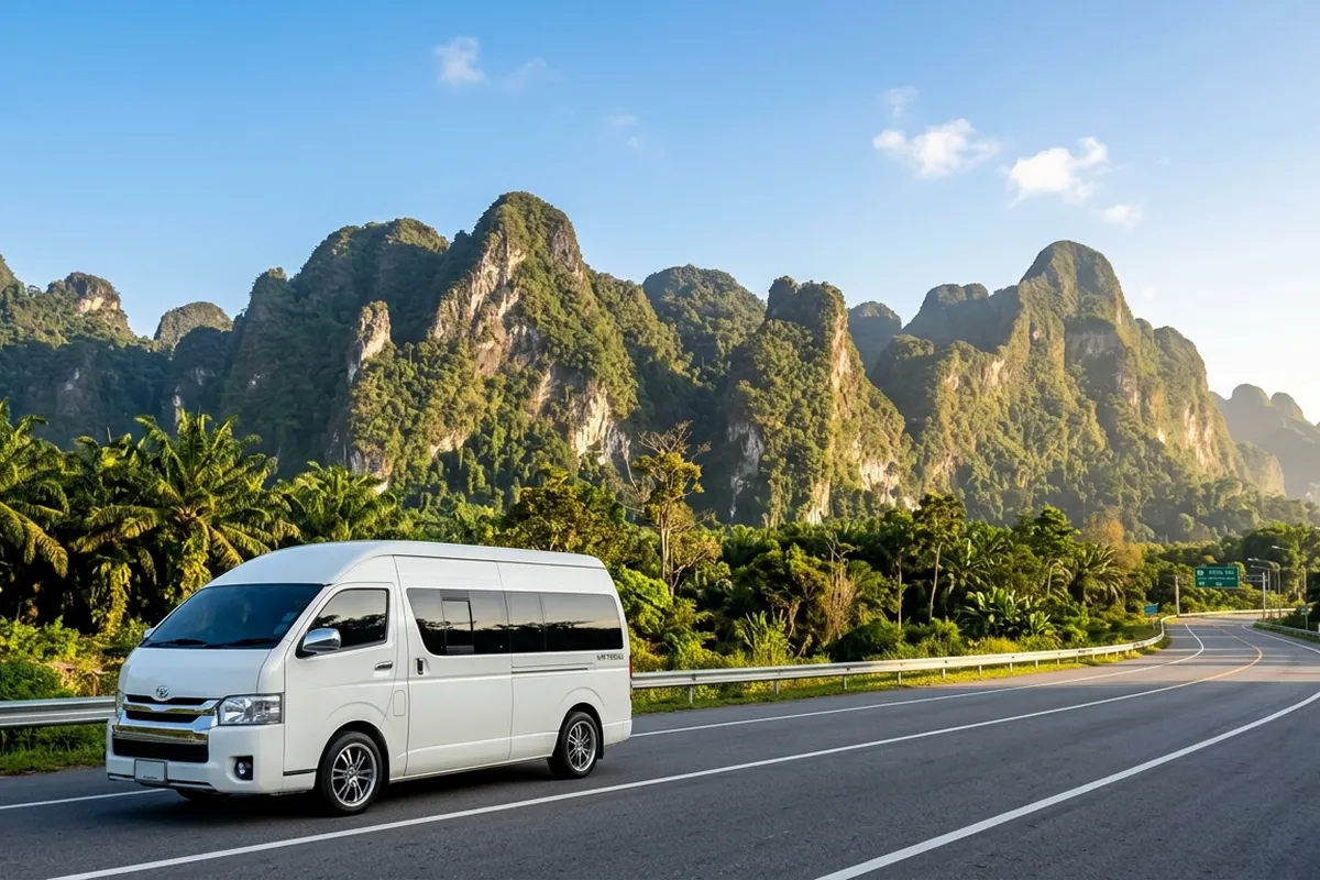 Toyota Commuter van on highway 401 to Khao Sok National Park